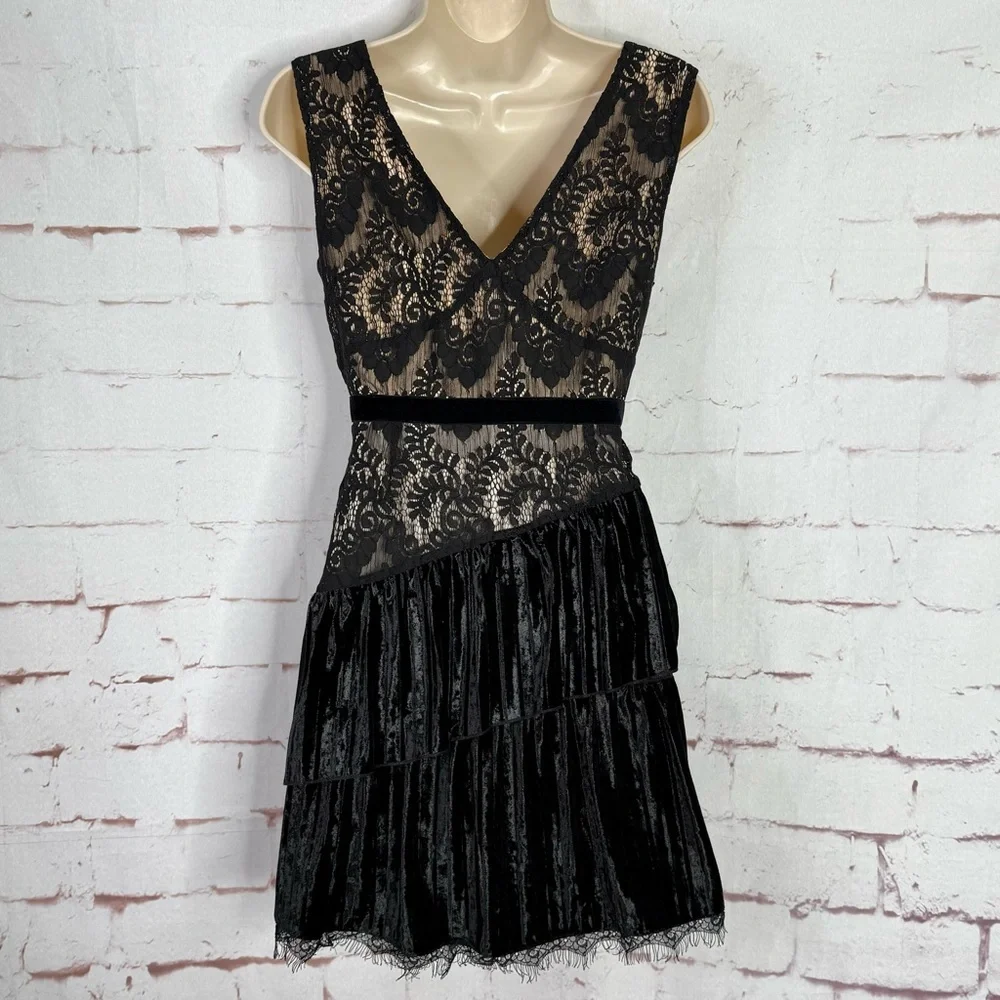 NEW ANTHROPOLOGIE FOXIEDOX Aurora S Black Lace & Velvet Ruffle Dress Size Small - Picture 15 of 15